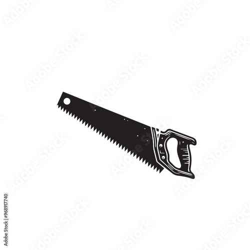 Hand saw silhouette. Hand saw logo, icon vector design black and white.
