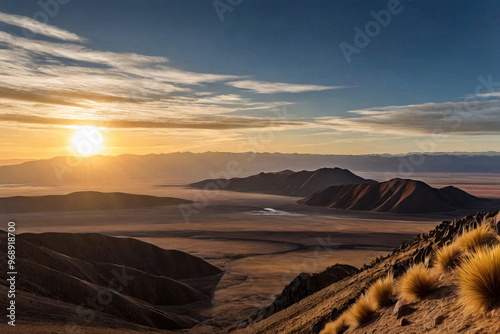 Scenery view of wild nature Bolivia with silhouettes rocks on sunset. Landscape photography of bolivian natural mountains wilderness. Global ecology concept. Copy ad text space, nature backgrounds