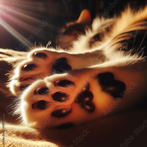 51 Sun Kissed Paws A cat with a close up of its paws bathed in s photo