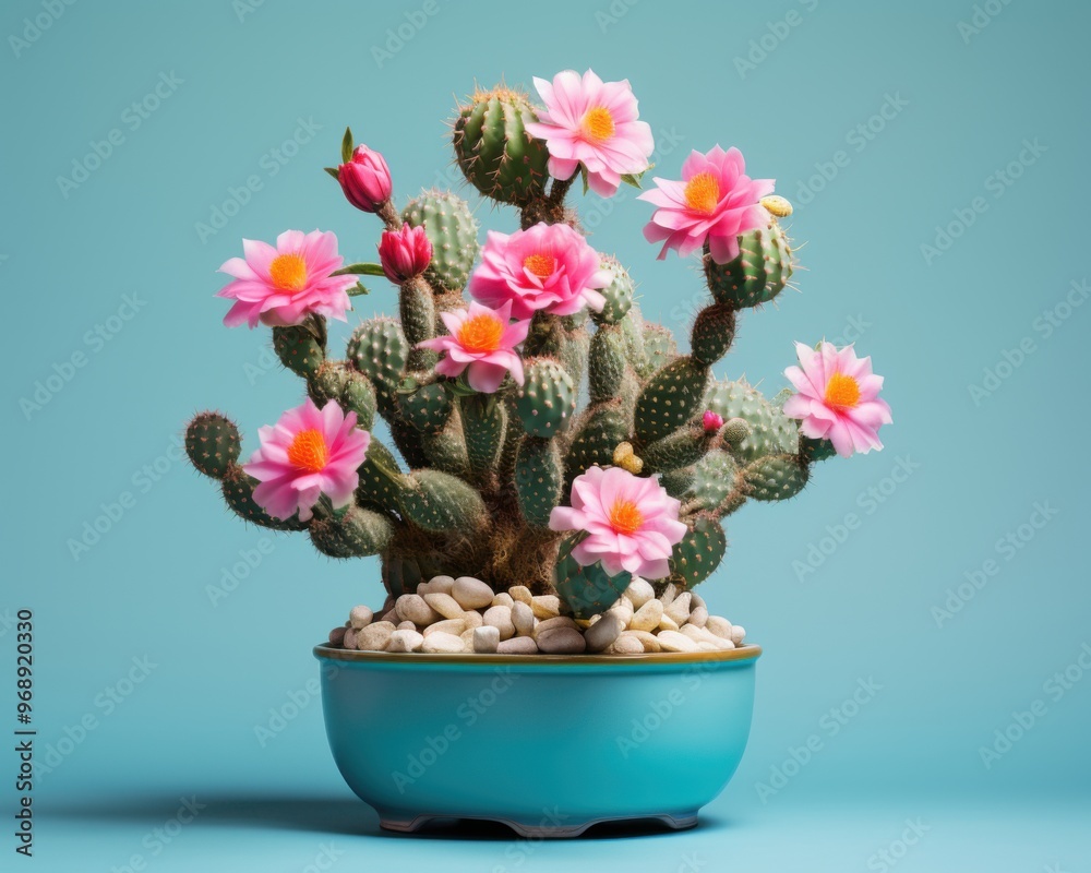 Blooming cactus on a bright background