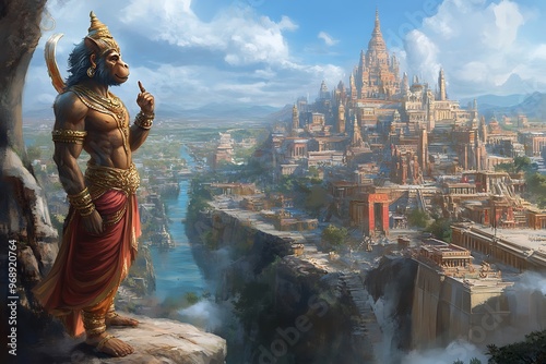 Hanuman, the Monkey God, Surveys the City of Ayodhya.