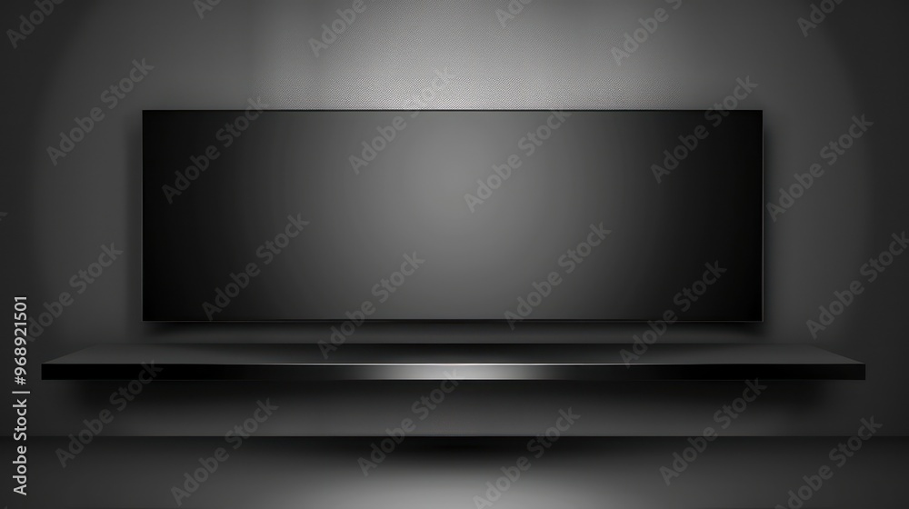 A sleek, minimalistic black display or screen against a dark background. A sleek, minimalistic black display or screen against a dark background.