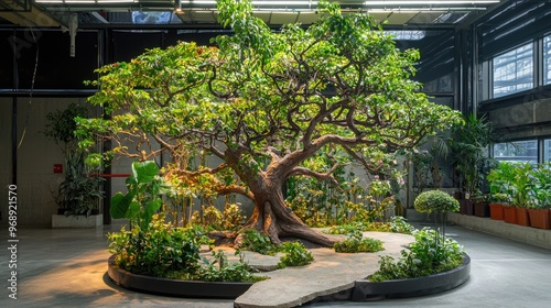 rotating plant repair shop for plants at diffferent stages of life cycle. tree like sculpture photo