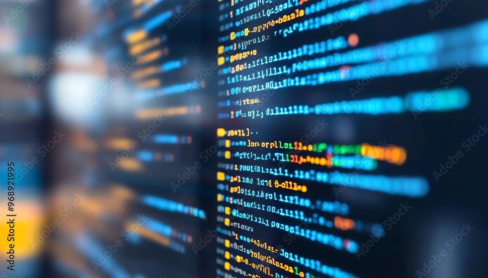 Abstract Software Programming Code on a Monitor Background, Blurry and Lines, Technology Abstract Software Programming Code on a Monitor Background, Blurry and Lines, Technology