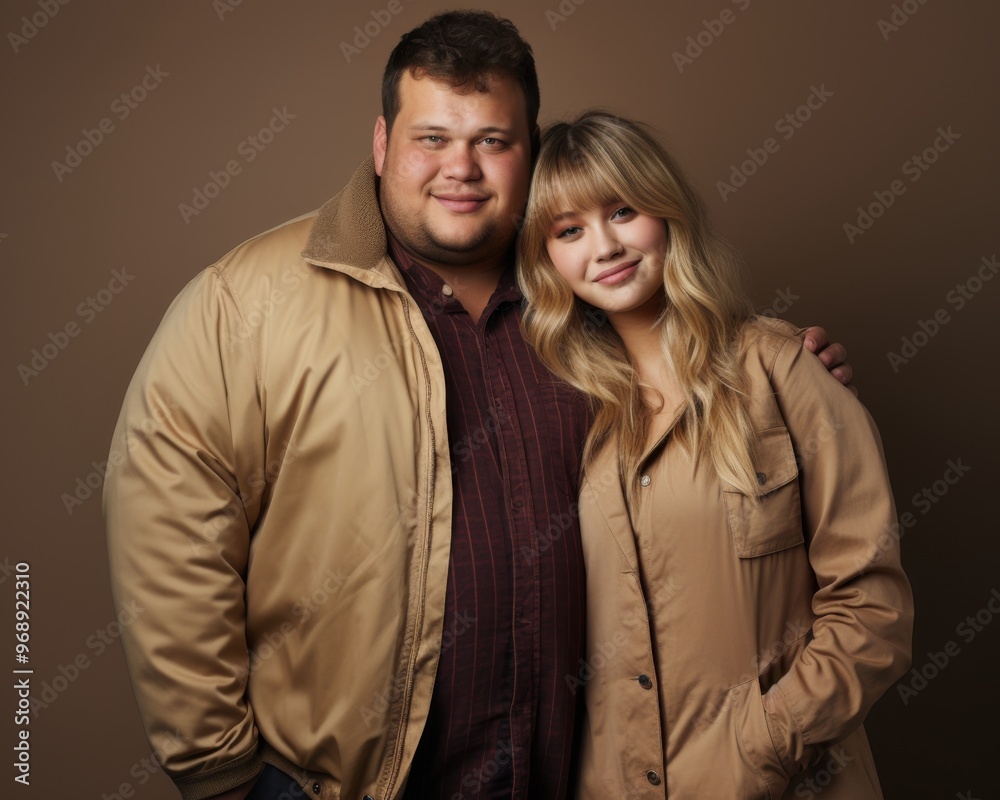 Couple man and woman posing on a plain background Family look Couple man and woman posing on a plain background Family look