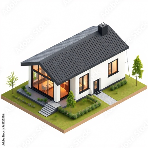 isometric building simple white isolated illustration concept top view out