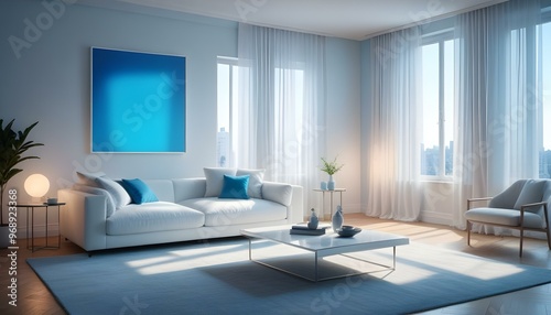 Photo modern style interior room 3d illustration Interior frame living room with colorful white sofa