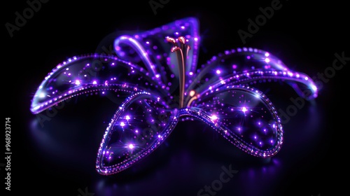 A glowing purple flower with sparkling lights, showcasing beauty and elegance.