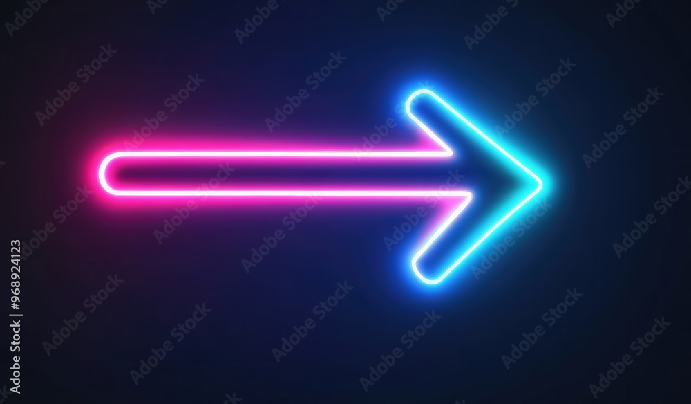 Vibrant neon arrow pointing right on dark background Vibrant neon arrow pointing right on dark background