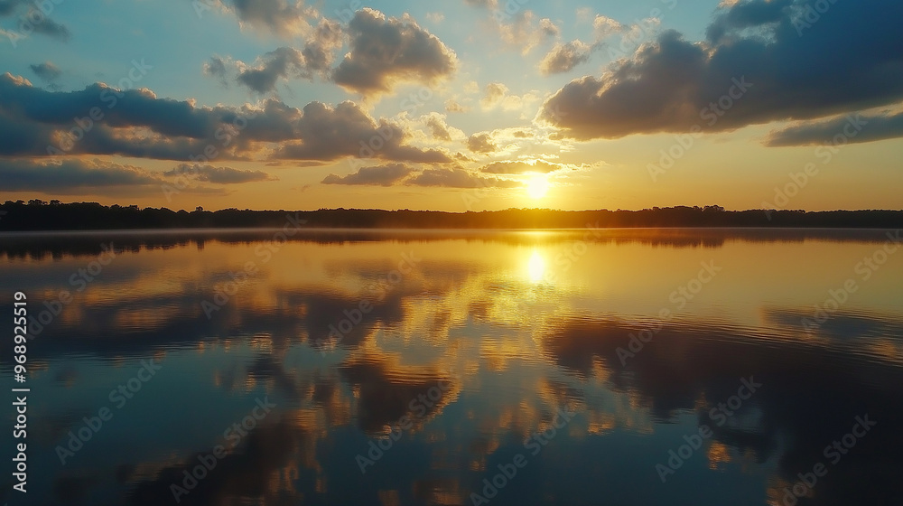 Naklejka premium sunset over the river