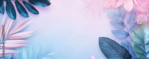 A soft, muted gradient background adorned with abstract leaf shapes.
