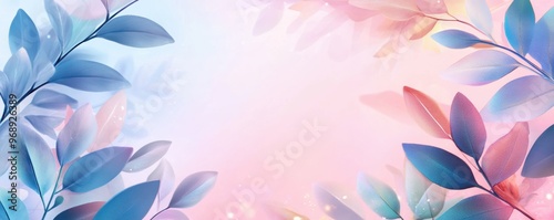 A soft, muted gradient background adorned with abstract leaf shapes.