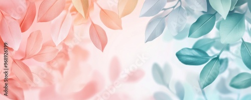 A soft, muted gradient background adorned with abstract leaf shapes.