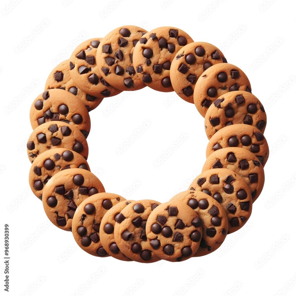 Chocolate chip cookies in round shape on transparent background. Chocolate chip cookies in round shape on transparent background.