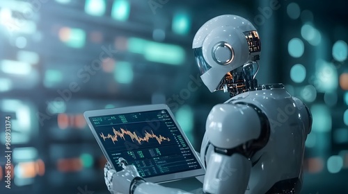 Sleek Silver Robot Analyzin...
