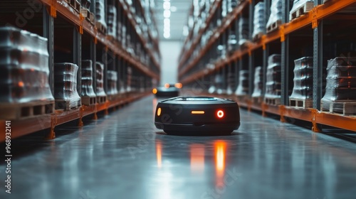 Autonomous AI-controlled warehouse robots managing inventory in real-time: Robots scanning and organizing products in warehouses, ensuring optimal inventory levels.