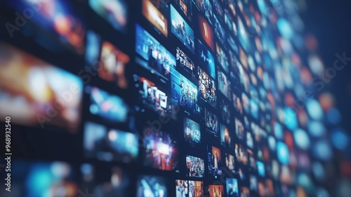 Vibrant abstract multimedia background with diverse channels and streaming media technology