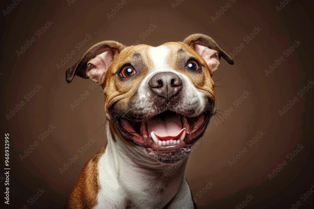 Happy Dog Portrait with Big Smile on Brown Background Happy Dog Portrait with Big Smile on Brown Background