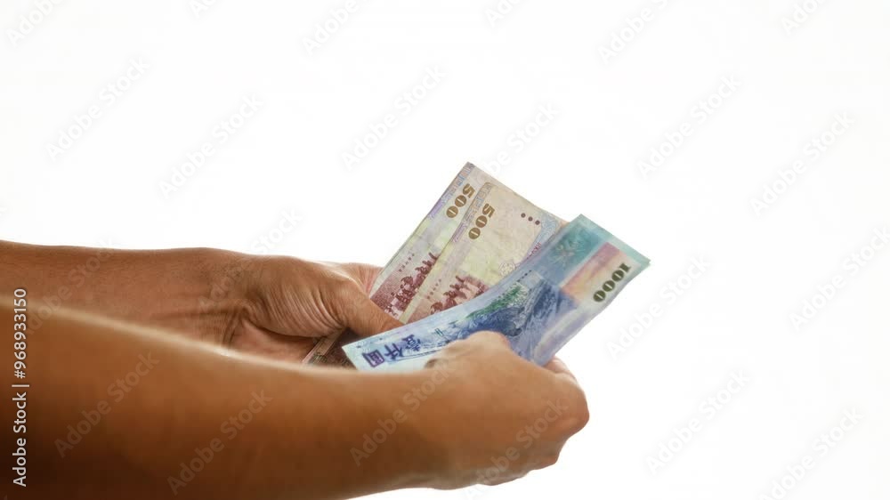 Hand holding chinese yuan banknotes isolated on white background showing chinese currency transaction Hand holding chinese yuan banknotes isolated on white background showing chinese currency transaction