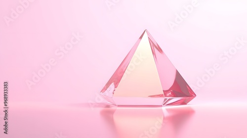 Isolated pink tetrahedron with reflective surfaces on a smooth pastel background photo