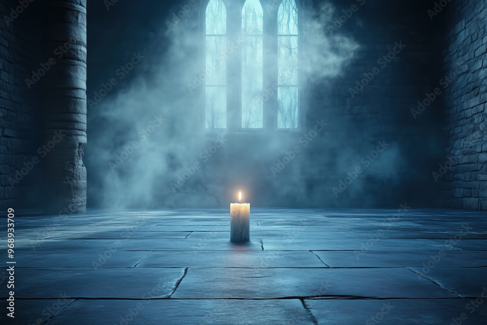 Candlelight in the Gothic Cathedral: A single candle flickers in the ...