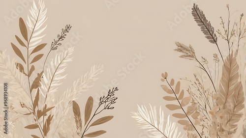 Wallpaper Mural Boho style background with neutral pastel color style and natural floral elements. Aesthetic minimalism design for social media content. Simple beige chic elements. Calming and serene atmosphere Torontodigital.ca