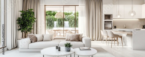 Obraz na płótnie Bright and Airy Modern Living Space Inviting a Balance of Comfort and Style w salonie