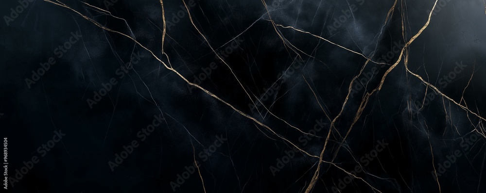 Dark Elegance: Rich Black Marble with Intricate Golden Veins