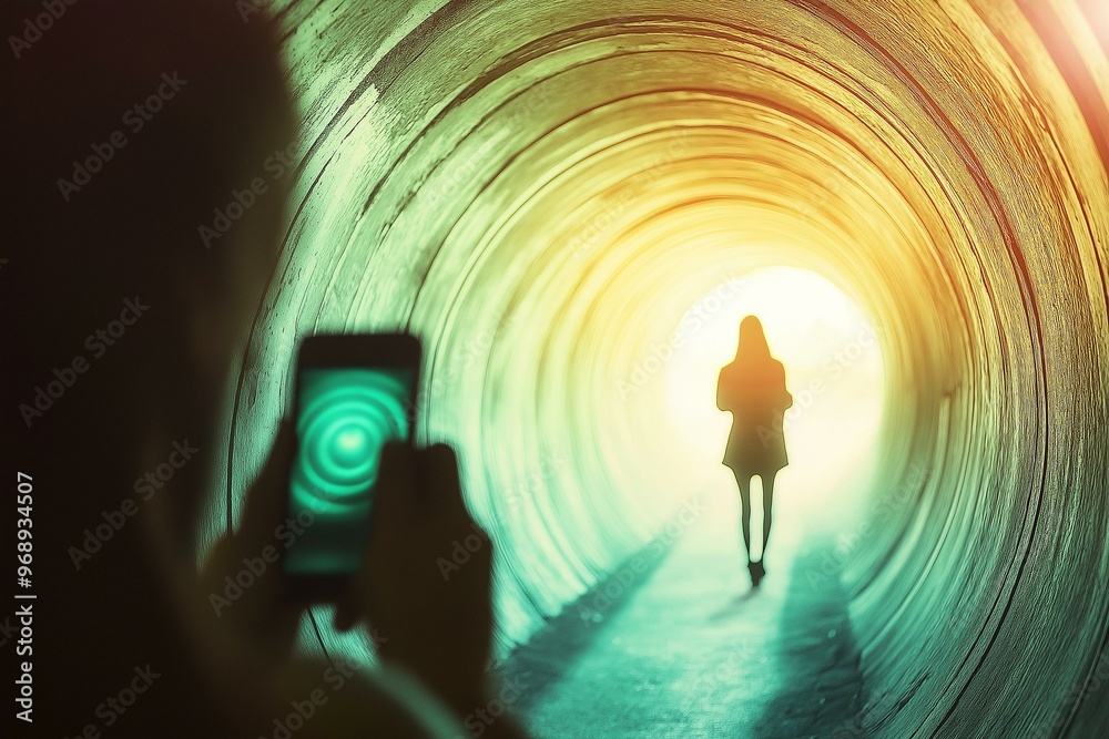 Enigmatic Silhouette in a Luminous Tunnel