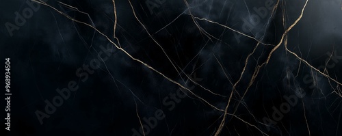 Obraz na płótnie Dark Elegance: Rich Black Marble with Intricate Golden Veins w salonie