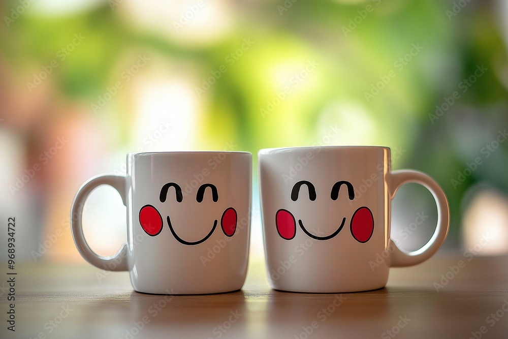 Cheerful Coffee Mugs with Smiling Faces