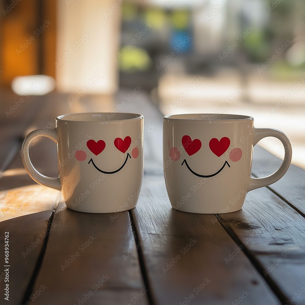 Heartfelt Moment Between Two Smiling Coffee Mugs