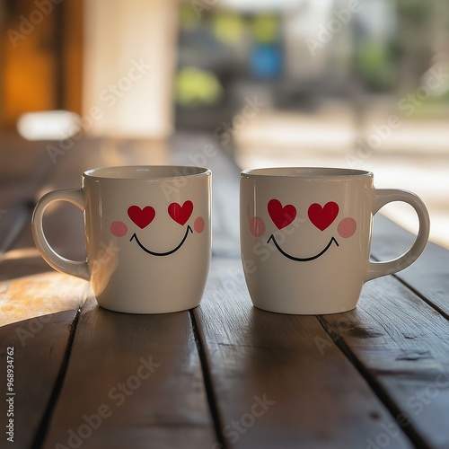 Obraz na płótnie Heartfelt Moment Between Two Smiling Coffee Mugs w salonie