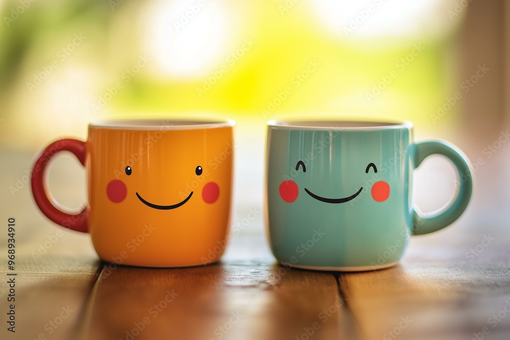 Cheerful Ceramic Mugs with Smiling Faces