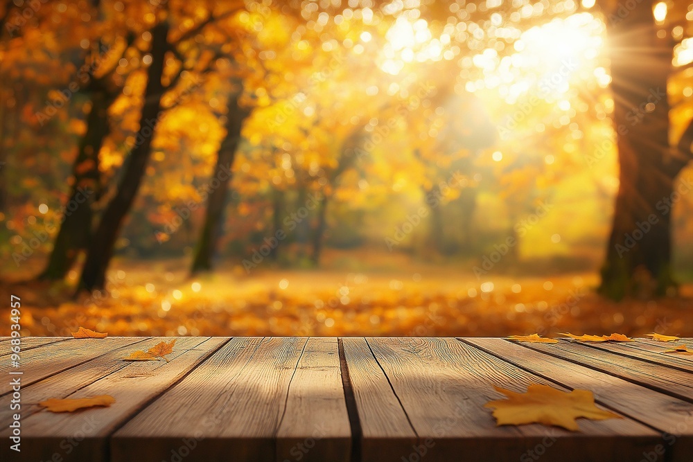 Wooden Platform Overlooking a Golden Autumn Forest