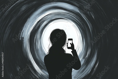 Obraz na płótnie Silhouette of a Person Capturing the Vortex with a Smartphone w salonie