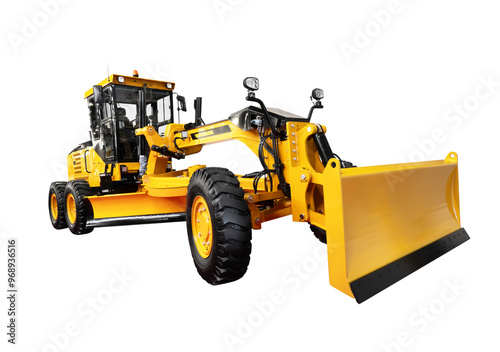 Obraz na plátně Modern three-axle road grader isolated on a white background
