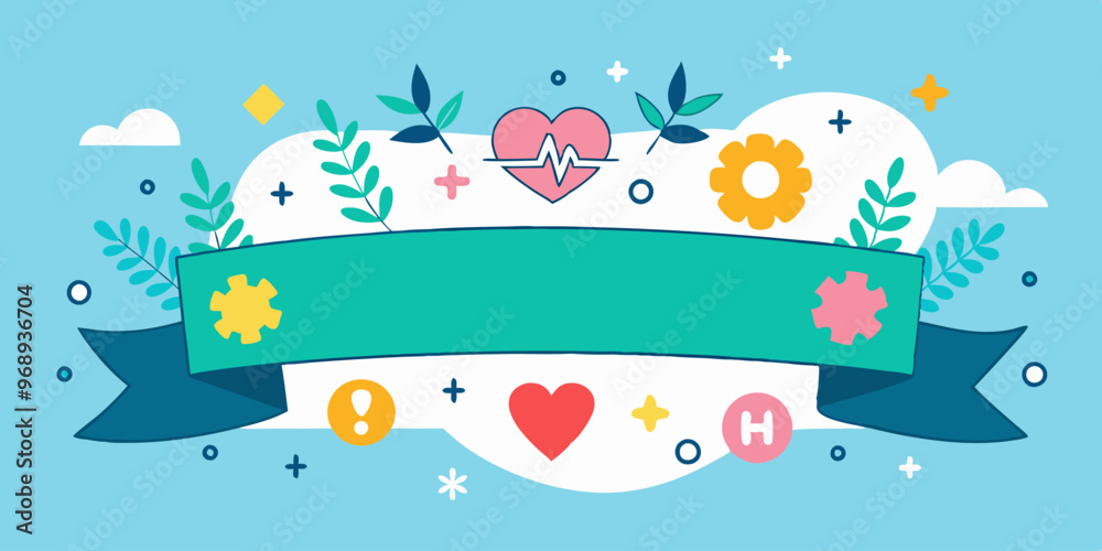 Uplifting mental health awareness banner with heart and nature elements Uplifting mental health awareness banner with heart and nature elements