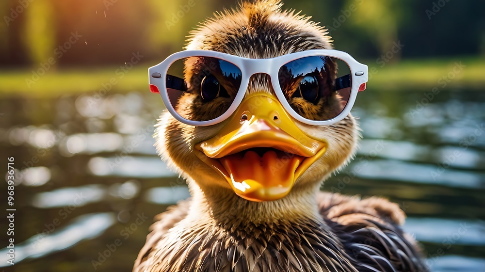Funny cute duck in sunglasses with happy emotion Funny cute duck in sunglasses with happy emotion