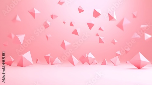 Minimalistic background with scattered pink tetrahedrons in various sizes photo