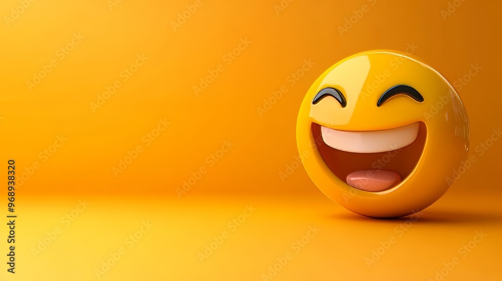 Fototapeta premium 3D Rendering, Joyful Emoji, Wide Smile, Orange Background, Positive Emotion, Happiness, Digital Art