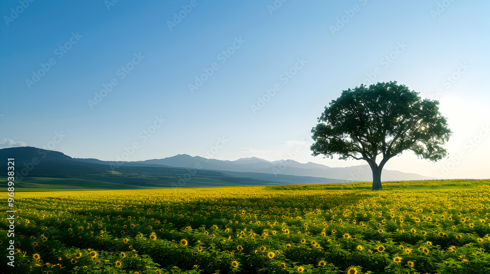 Obraz premium Sunflower Field And Tree