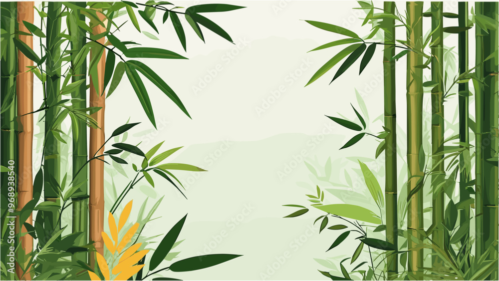 Obraz premium Stylish Bamboo Vector Background with Asian Nature Elements