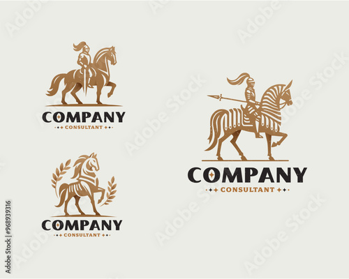 Set vintage bundle classic knight horse imperial logo design for business company