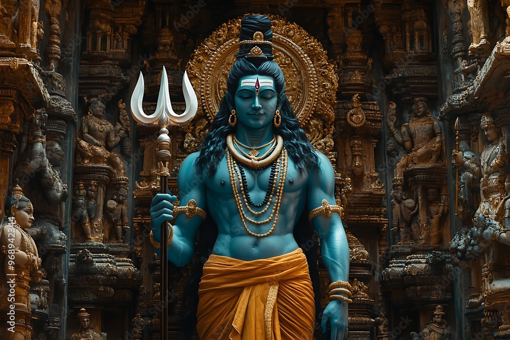 Fototapeta premium Blue God Statue in Hindu Temple.
