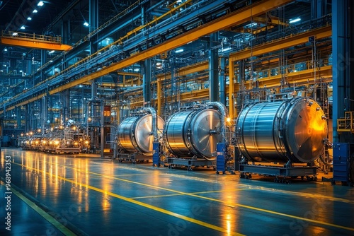 Industrial Factory Interior with Large Metal Cylinders