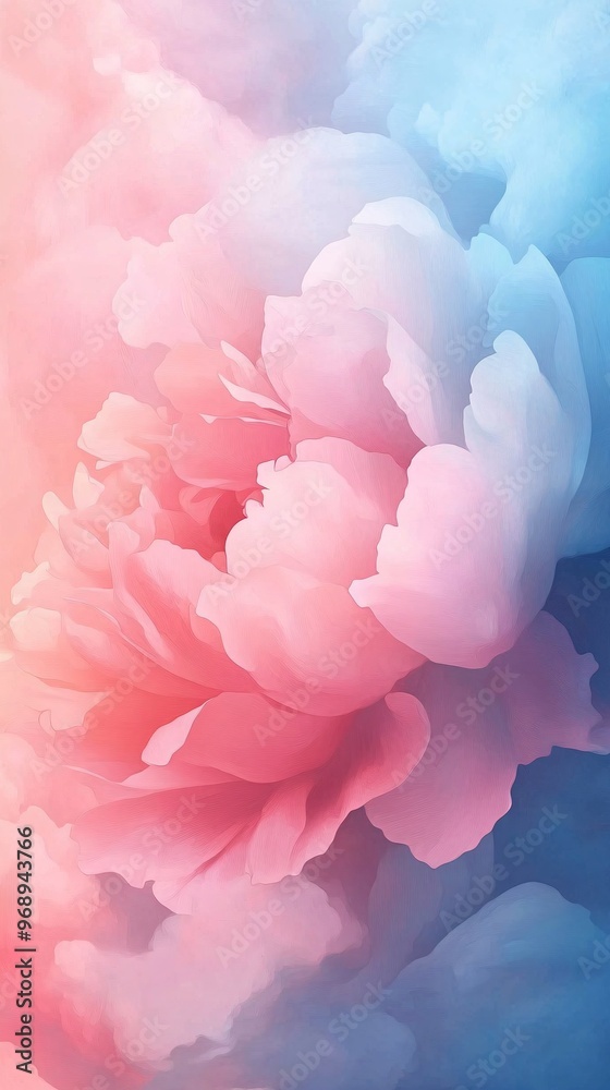 Obraz premium A vibrant floral abstract with soft pink and blue hues, embodying a dreamy, serene atmosphere.