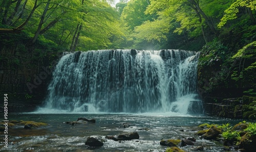 Tatsuzawa fudotaki waterfall in spring, Japan, Fukushima Prefecture, Inawashiro, Fukushima photo