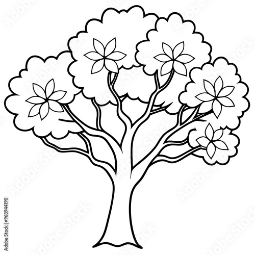 cherry blossom tree outline coloring book page line art drawing