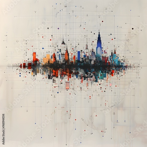 Futuristic City Constructed from Business Data Visualizations